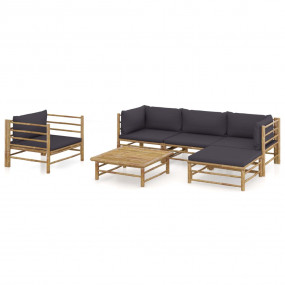 Garden Lounge Set Dark Grey Bamboo, Fabric (100% polyes...