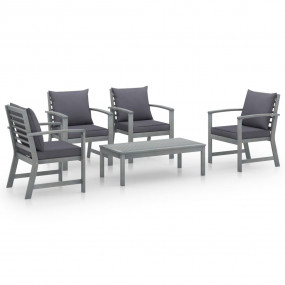 Garden Lounge Set Grey Solid Acacia Wood, 100% Polyeste...