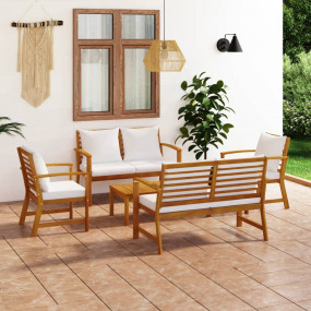 Garden Lounge Set Cream and Natural Wood Solid Acacia W...