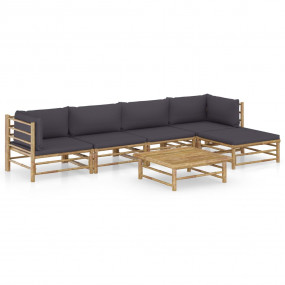 Garden Lounge Set Dark Grey, Bamboo Bamboo, Polyester M...