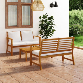 Garden Lounge Set Natural wood, Cream