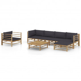 Garden Lounge Set Dark grey cushions, natural bamboo fr...
