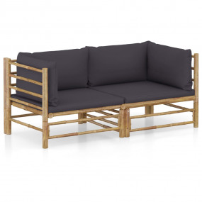 Garden Lounge Set Dark Grey Bamboo, Polyester Medium