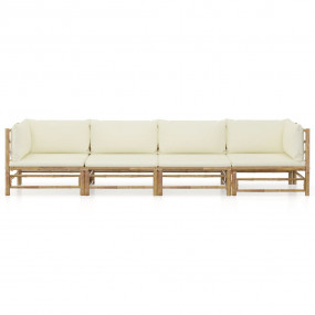 Garden Lounge Set Cream white Bamboo, Polyester Standar...