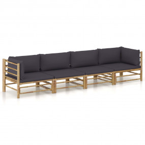 Outdoor Lounge Set Dark Grey Bamboo, 100% Polyester Med...