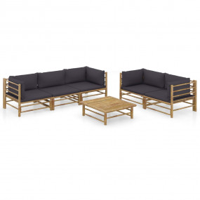 Garden Lounge Set Bamboo Set of 6 Removable Covers Outd...