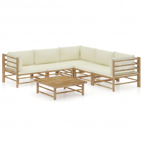 Garden Lounge Set Cream White Bamboo, Polyester Fabric ...