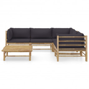 Garden Lounge Set Dark Grey Bamboo Large Modular