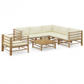 Garden Lounge Set Bamboo, Cream White 100% Polyester La...