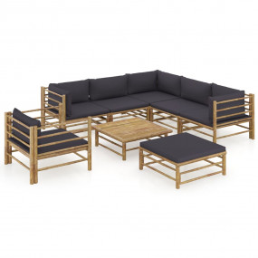 Garden Lounge Set Dark grey Bamboo, Polyester Large Mod...
