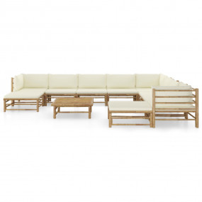 Garden Lounge Set Cream White Bamboo and Fabric (100% p...