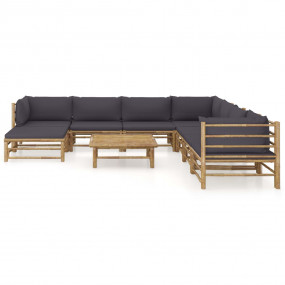 Garden Lounge Set Dark Grey, Bamboo Bamboo, 100% Polyes...