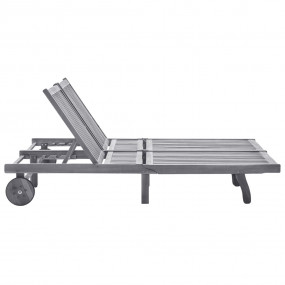 Sunlounger Grey Solid Acacia wood Double Adjustable Arm...