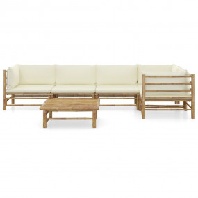 Garden Lounge Set Cream White, Natural Bamboo Bamboo, 1...