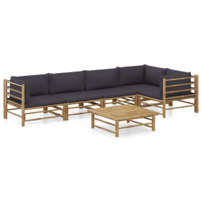 Garden Lounge Set Dark grey Bamboo and 100% polyester f...