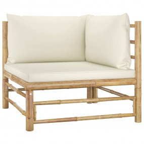 Garden Lounge Set Cream White Bamboo and Fabric Medium ...