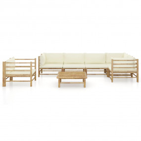Garden Lounge Set Cream White, Natural Bamboo Bamboo, P...