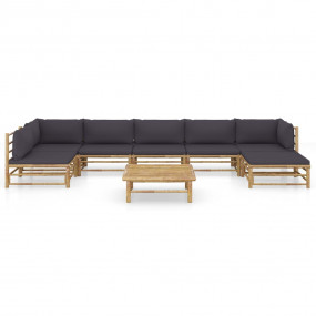 Garden Lounge Set Dark grey cushions Bamboo and Polyest...