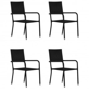 Garden Dining Set Black Poly Rattan Medium Stackable