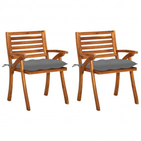 Dining Chair Set of 2 Natural wood and grey cushions