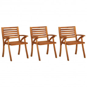 Patio Dining Chair Set of 3 Natural Wood Solid Acacia w...