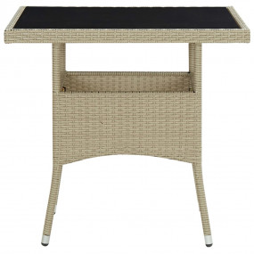 Dining Set Beige Poly rattan, tempered glass, powder-co...