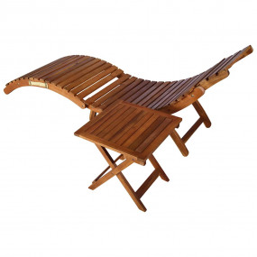 Sunlounger With Table Natural wood Solid Acacia wood La...