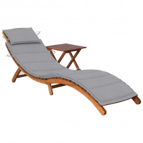 Sun Lounger With Table Wood tone Solid acacia wood Stan...