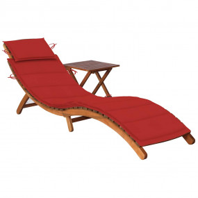 Patio Sunlounger With Table Red