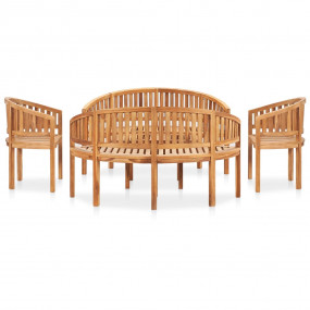 Garden Lounge Set Natural Teak Solid Teak Wood Medium D...