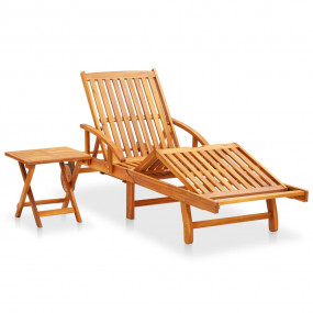 Sunlounger With Table Anthracite Solid Acacia wood Larg...