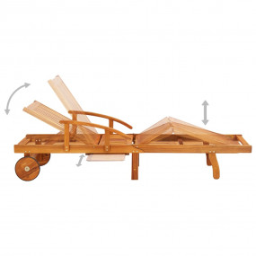 Sun Lounger With Table Red cushion, Natural wood