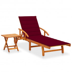 Sunlounger With Table Wine red, Natural Wood