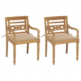 Garden Chair Set of 2 Beige Solid Teak Wood Standard Du...