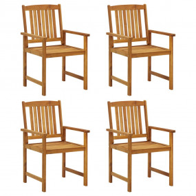 Patio Chair Set of 4 Natural Wood Solid Acacia Wood Sta...