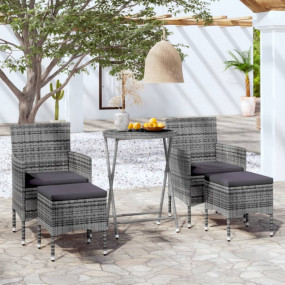 Garden Bistro Set Grey Poly Rattan Compact  Removable C...