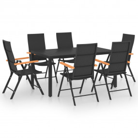 Dining Set Black and Brown WPC, Aluminum, PE Rattan 7 P...