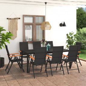 Dining Set Black and Brown PE Rattan Large Seats Many