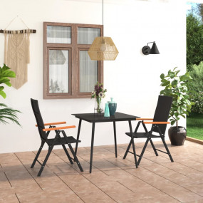 Dining Set Black and Brown PE Rattan, WPC, Steel, Glass...