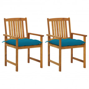 Patio Chair Set of 2 Blue, Brown Solid Acacia wood, Pol...