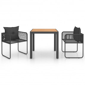 Dining Set Black PVC Rattan Durable 3 Piece Patio Dinin...