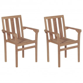 Wooden Garden Chair Set of 2 Cream White Solid Teak Woo...