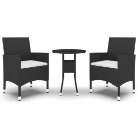 Garden Dining Set Black Poly Rattan 3 Piece Set