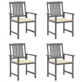 Garden Chair Set of 4 Grey Solid Acacia wood Standard D...