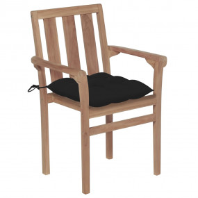 Patio Chair Set of 2 Teak wood, black cushions
