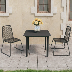 Dining Set Black PVC rattan, powder-coated steel, glass...