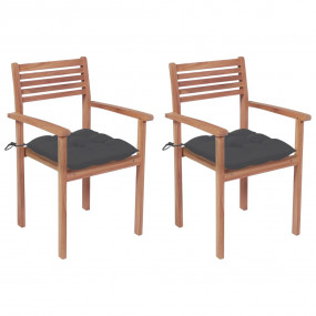 Garden Chair Set of 2 Teak, Anthracite Teak wood, Polye...