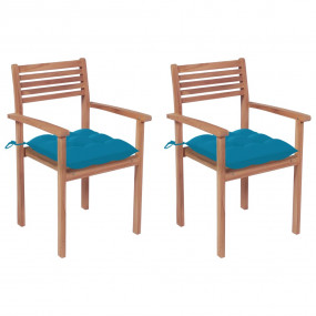 Patio Chair Set of 2 Light Blue, Natural Teak