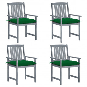 Patio Chair Set of 4 Gray Solid acacia wood, 100% polye...