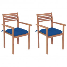 Patio Chair Set of 2 Blue cushions, teak wood color